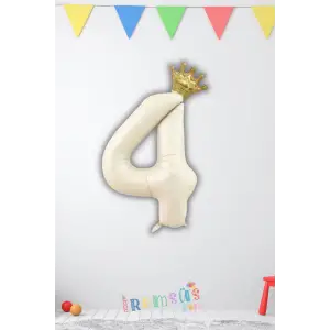4 Yaş Doğum Günü Kral Taçlı Krem Renk Rakam Folyo Balon 4 Yaş Doğum Günü Folyo Balon Seti