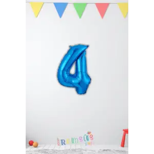 4 Yaş Doğum Günü Partisi Mavi Renk Folyo Balon 16 36 Cm 4 Rakam Folyo Balon Mavi Konsept