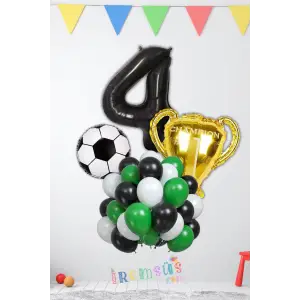 4 Yaş Doğum Günü Partisi Şampiyon Konsept Folyo Helyum Balon Süsleme Seti Futbol Konsept Balonları
