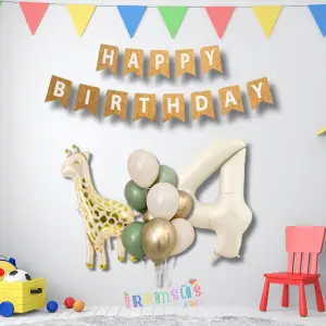 4 Yaş Doğum Günü Partisi Zürafa Tema Balon Süsleme Seti