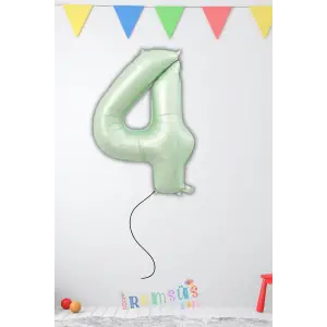 4 Yaş Doğum Günü Su Yeşili Renk Folyo Helyum Balon 32 Rakam Folyo Balon Su Yeşili Retro Renk