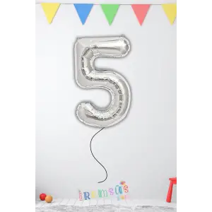 5 Yaş Doğum Günü Gümüş Renk Folyo Helyum Balon 34 76 Cm 5 Yaş Folyo Balon