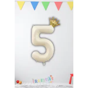 5 Yaş Doğum Günü Kral Taçlı Krem Renk Rakam Folyo Balon 5 Yaş Doğum Günü Folyo Balon Seti