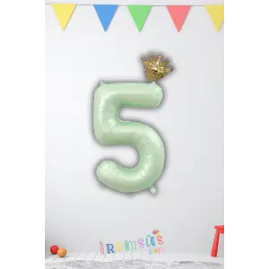 5 Yaş Doğum Günü Kral Taçlı Su Yeşili Renk Rakam Folyo Balon Yaş Doğum Günü Folyo Balon Seti