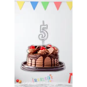 5 Yaş Doğum Günü Partisi Rakam Şeklinde Pasta Mumu Gümüş Renk 5 Yaş Doğum Günü