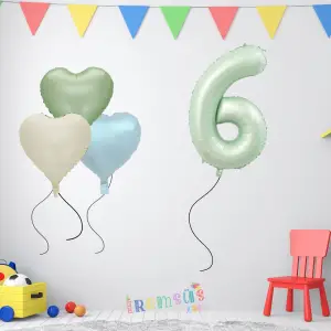 6 Yaş Doğum Günü Su Yeşili Konsept Kalp Balonlu Süsleme Seti