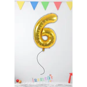 6 Yaş Doğum Günü Gold Renk Folyo Helyum Balon 34 76 Cm 6 Yaş Folyo Balon