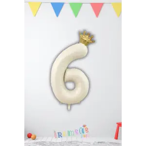 6 Yaş Doğum Günü Kral Taçlı Krem Renk Rakam Folyo Balon 6 Yaş Doğum Günü Folyo Balon Seti