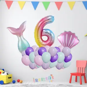 6 Yaş Doğum Günü Partisi Deniz Kızı Balon Süsleme Seti