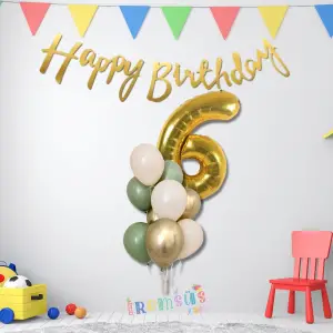6 Yaş Doğum Günü Partisi Gold Tema Balon Süsleme Seti
