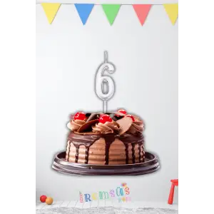6 Yaş Doğum Günü Partisi Rakam Şeklinde Pasta Mumu Gümüş Renk 6 Yaş Doğum Günü