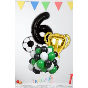 6 Yaş Doğum Günü Partisi Şampiyon Konsept Folyo Helyum Balon Süsleme Seti Futbol Konsept Balonları