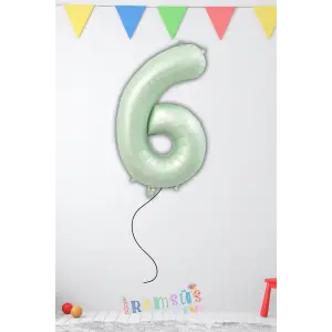 6 Yaş Doğum Günü Su Yeşili Renk Folyo Helyum Balon 32 Rakam Folyo Balon Su Yeşili Retro Renk