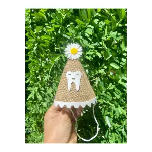 İlk Dişim Partisi Diş Baskılı Hasır Papatyalı Kukuleta Hasır Konsept Diş Buğdayı Kukuleta