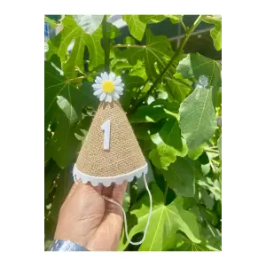 1 Yaş Doğum Günü Partisi 1 Yazılı Papatyalı Hasır Kukuleta Hasır Konsept 1 Yaş Kukuleta