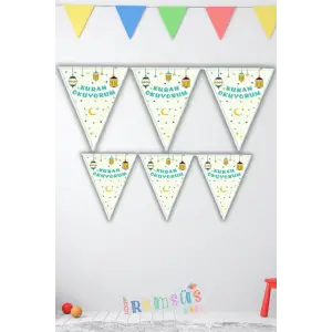 Kuran Okuyorum Baskılı Üçgen Süsleme Flama 150 Cm Kuran Partisi Süsleme Bayrak Flama