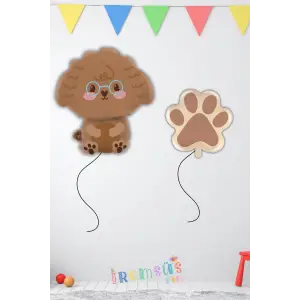 Retro Renk Poddle Köpek Patisi Figür Folyo Helyum Balon Seti 2 li Köpek Doğum Günü Balon Seti