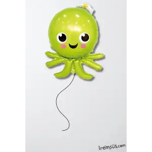 Ahtapot Figür Yeşil Renk Folyo Helyum Balon 90 cm Ahtapot Şekilli Folyo Balon