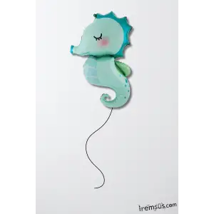 Deniz Atı Figür Retro Turkuaz Renk Folyo Helyum Balon 76 cm Satin Renk Dinazor Şekilli Folyo Balon