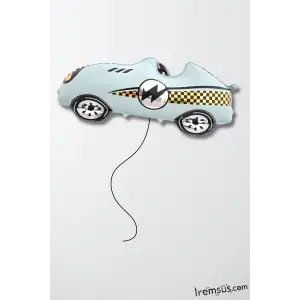 Retro Mavi Yarış Arabası Folyo Helyum Balon 110-49 Cm Retro Araba Konsept Parti Süsleme Balonu