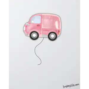 Pembe Kamyonet Folyo Figür Helyum Balon 60 cm Pembe Renkli Araba Balon