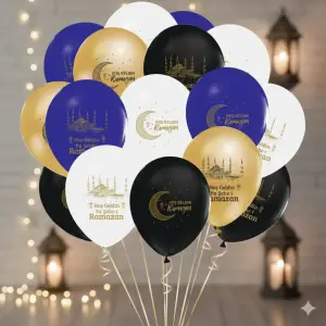 Hoşgeldin Ramazan Baskılı Karışık Renk Lateks Balon 10 Adet Hoşgeldin Ramazan Süsleme Balonu