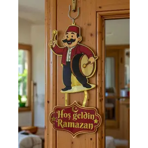 Hoşgeldin Ramazan Davulcu Figür Kapı Süsü 50*25 Cm Asmalı Ramazan Kapı Süsü