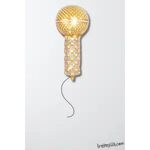 Taşlı Mikrofon Folyo Helyum Balon 74 Cm Gold Mikrofon Şekilli Balon