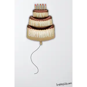 Retro Doğum Günü Pastası Folyo Helyum Balon 102 cm Retro Konsept Balon