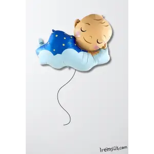 Uyuyan Bebek Figür Folyo Helyum Balon Mavi Renk 98 cm Bebek Figür Folyo Balon