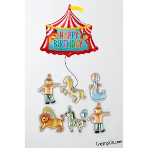 Sirk Konsept Folyo Balon Seti 7li Sirk Temalı Parti Süsleme Balonlar