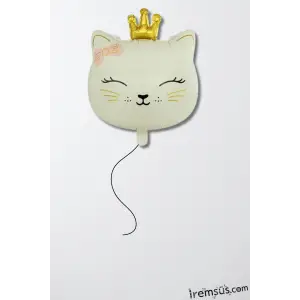 Retro Renk Miss Cat Figür Folyo Helyum Balon 45 cm Bej Renk Kedi Folyo Balon