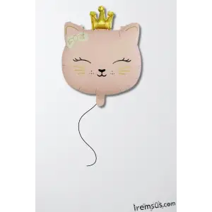 Retro Pembe Renk Miss Cat Figür Folyo Helyum Balon 45 cm Pembe Renk Kedi Folyo Balon