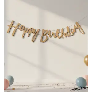 Happy Birthday Yazılı Kaligrafi Banner Yazısı Kraft Renk Doğum Günü Partisi 110 Cm