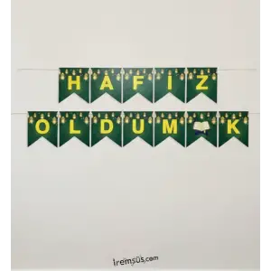 Hafız Oldum İpli Duvar Yazı Banner 190 cm Yeşil Renk Hafız Yazısı
