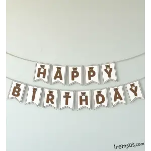 Sevimli Ayıcık Parti Konsepti Happy Birthday Banner Yazı 2 mt Ayıcık Temalı Doğum Günü Yazısı