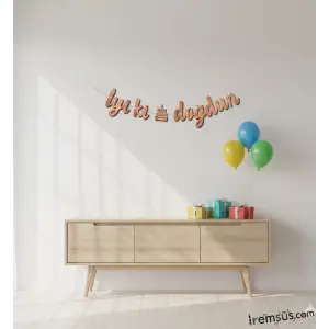 İyiki Doğdun Yazılı Kaligrafi Banner Yazısı Rose Gold Renk Doğum Günü Partisi 135 cm