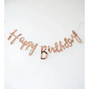 Happy Birthday Yazılı Kaligrafi Banner Yazısı Rose Gold Renk Doğum Günü Partisi 110 cm