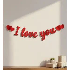 I love You Yazılı Kaligrafi Banner Yazısı Kırmızı Renk Sevgili Sürprizi 145 cm