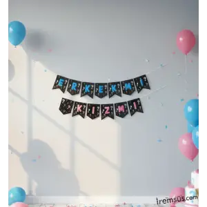 Cinsiyet Partisi Kız mı Erkek mi Yazısı Banner Cinsiyet Partisi Süslemesi 190 cm