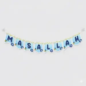 Maşallah Yazılı Sünnet Süsleme Yazısı Nazar Boncuklu 190 cm Sünnet Düğünü ve Oda Süsleme