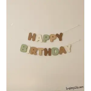 Retro Tema Doğum Günü Partisi Happy Birthday Banner Yazı 210 cm Kahve Tonu Süsleme