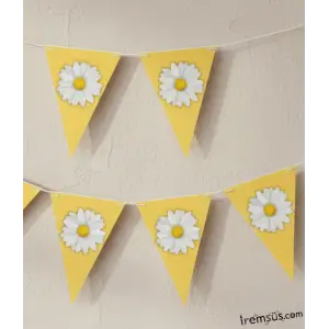 Papatya Tema Parti Flama Sarı Renk Süsleme 200 cm Papatya Parti Flaması