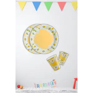 Papatya Konsept Doğum Günü Partisi Karton Tabak Bardak Seti 8 Li Papatya Tema Parti Tabağı