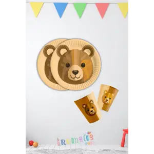 Ayıcık Konsept Doğum Günü Partisi Karton Tabak Bardak Seti 8 Li Ayıcık Tema Parti Tabağı