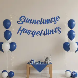 Sünnetimize Hoşgeldiniz Kaligrafi Lacivert Renk Yazı Sünnet Düğünü ve Oda Süsleme Seti Sünnet Süsü