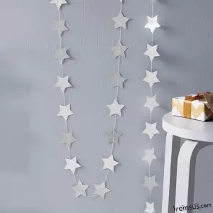Yıldız Şeklinde Gümüş Renk Şerit Süsleme 3 mt Yıldız Şeklinde Parti Süslemesi