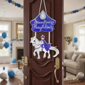 Sünnetimize Hoşgeldiniz Yazılı Kapı Sarkıt Kağıt Süsü Mavi Renk Sünnet Kapı Süsü
