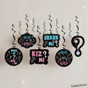 Cinsiyet Partisi İçin 6 lı Tavandan Sarkıt Süs Kız mı Erkek mi Parti Süslemesi