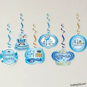 Sünnet Kutlama Süslemesi Tavandan Sarkıt Süs 6 lı Sünnet Odası Süslemesi